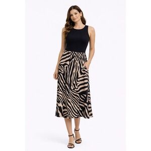 Zebra Print Skirt Women's Size M Black Gold Polyester Animal Print Flowy Party